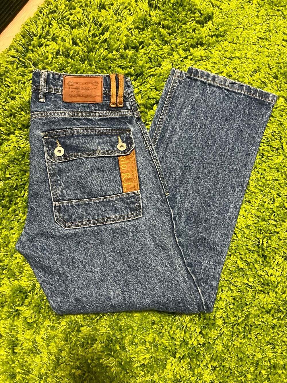 RRL Ralph Lauren Vintage Style Denim Jeans with Suede Pocket Detail
